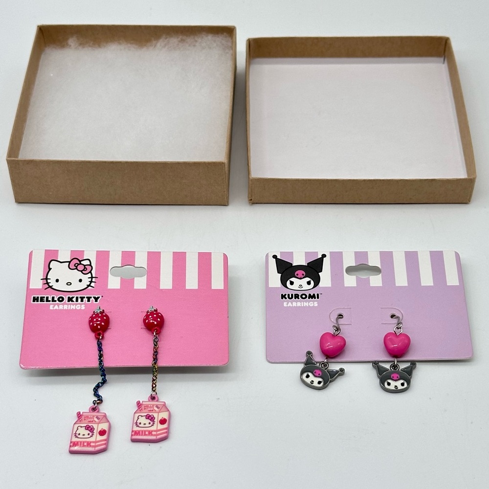 Sanrio Hello Kitty and Kuromi Earrings Set of 2 Pairs with Gift Box